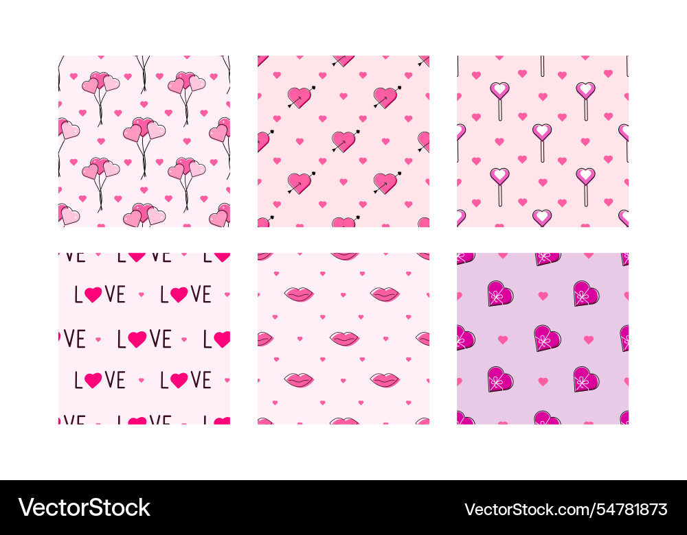 Set of valentines day seamless patterns Vector Image