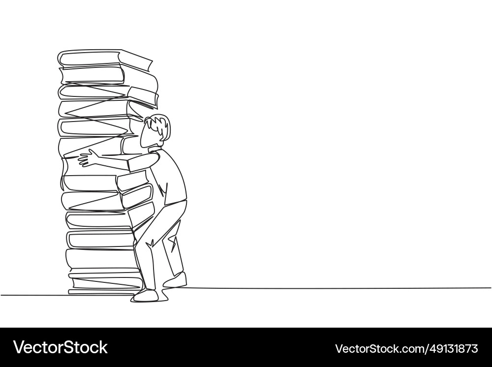 Single continuous line drawing man hugging a very Single continuous line drawing man hugging a very Vector Image