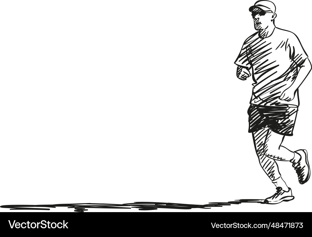 Sketch of running man with long shadow hand drawn Vector Image