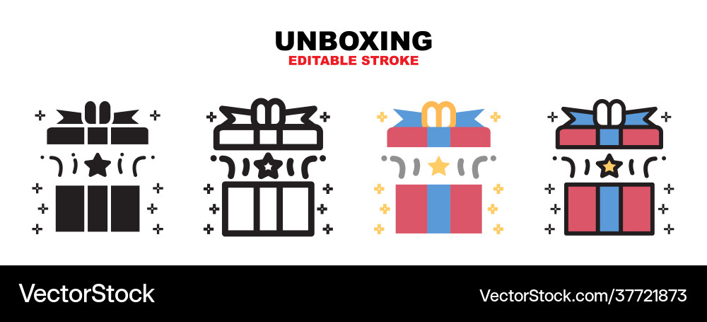 Unboxing icon set with different styles editable Unboxing icon set with different styles editable vector image