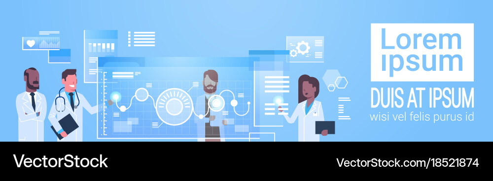 Doctors group use virtual computer interface vector image