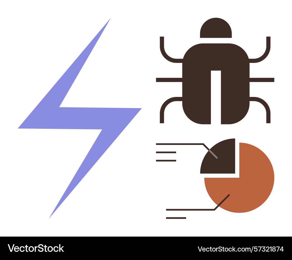 Lightning bolt bug and pie chart representing Lightning bolt bug and pie chart representing vector image
