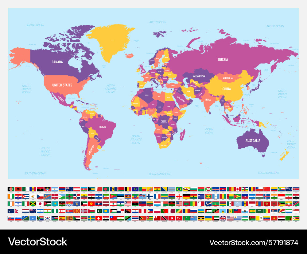 Map of word for schools with set flags vector image
