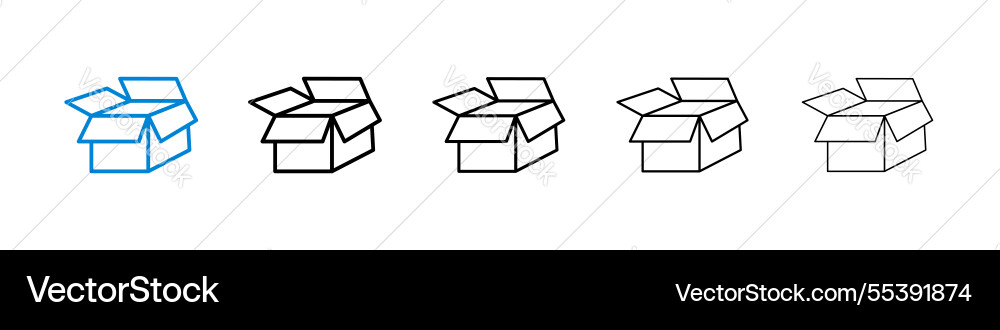 Open box icons in five different stroke sizes Open box icons in five different stroke sizes vector image