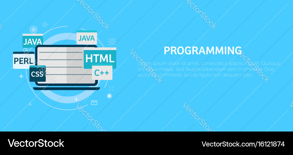 Programming code on laptop banner vector image
