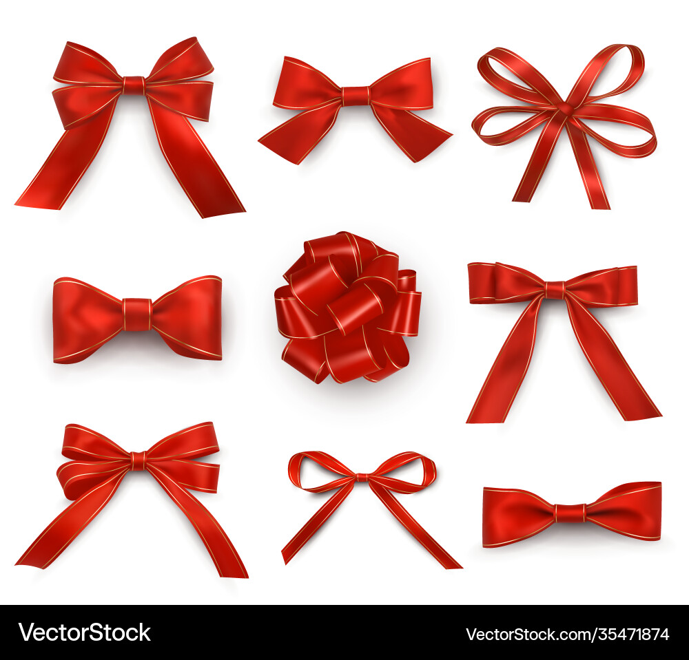 Red bows with single double multiple loops Red bows with single double multiple loops vector image