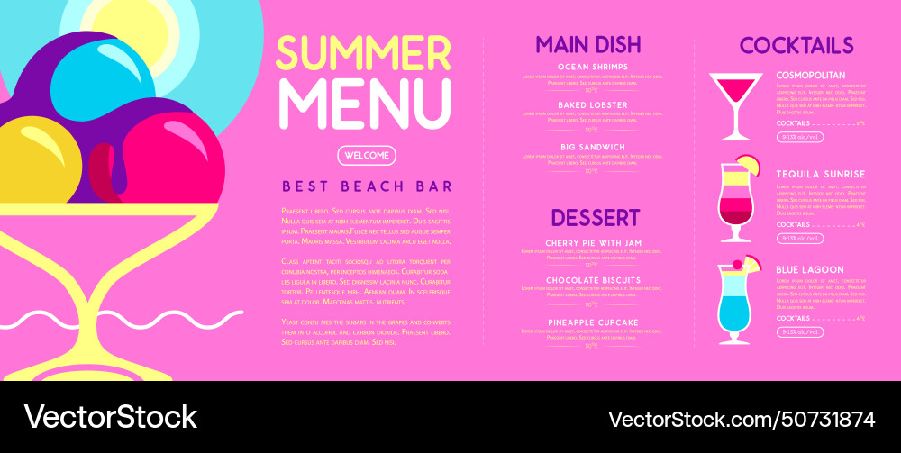 Retro summer restaurant cocktail menu design vector image