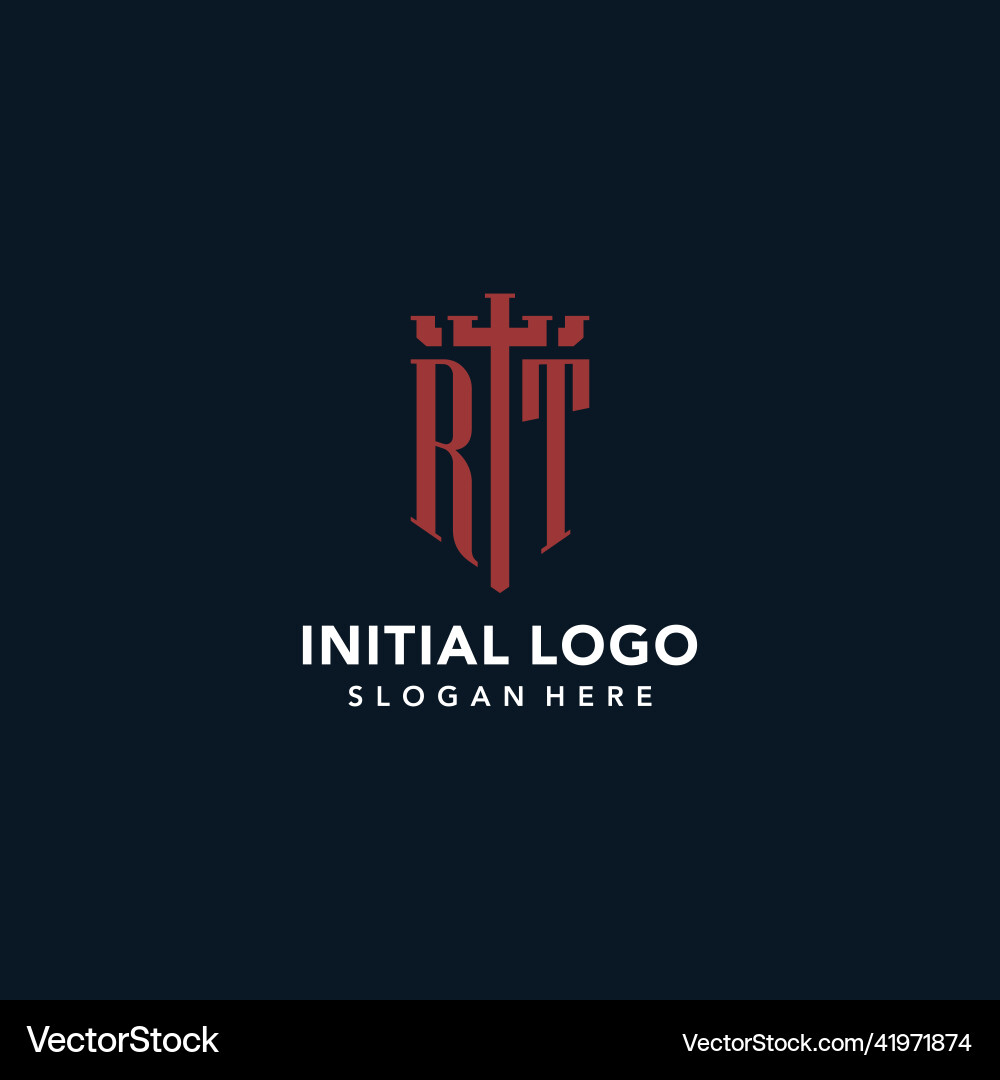 Rt initial monogram logos with sword and shield Vector Image