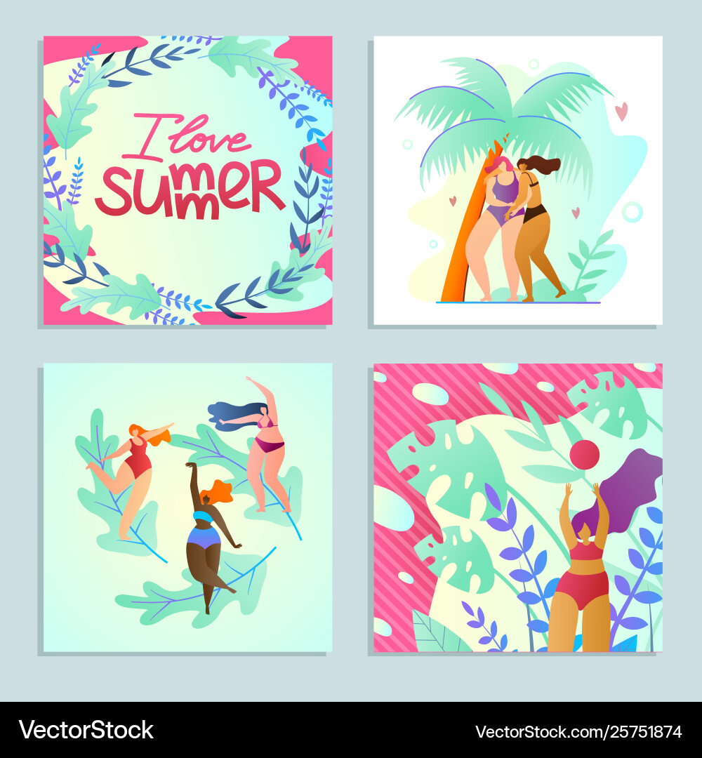 Set banner with words i love summer cartoon flat Vector Image