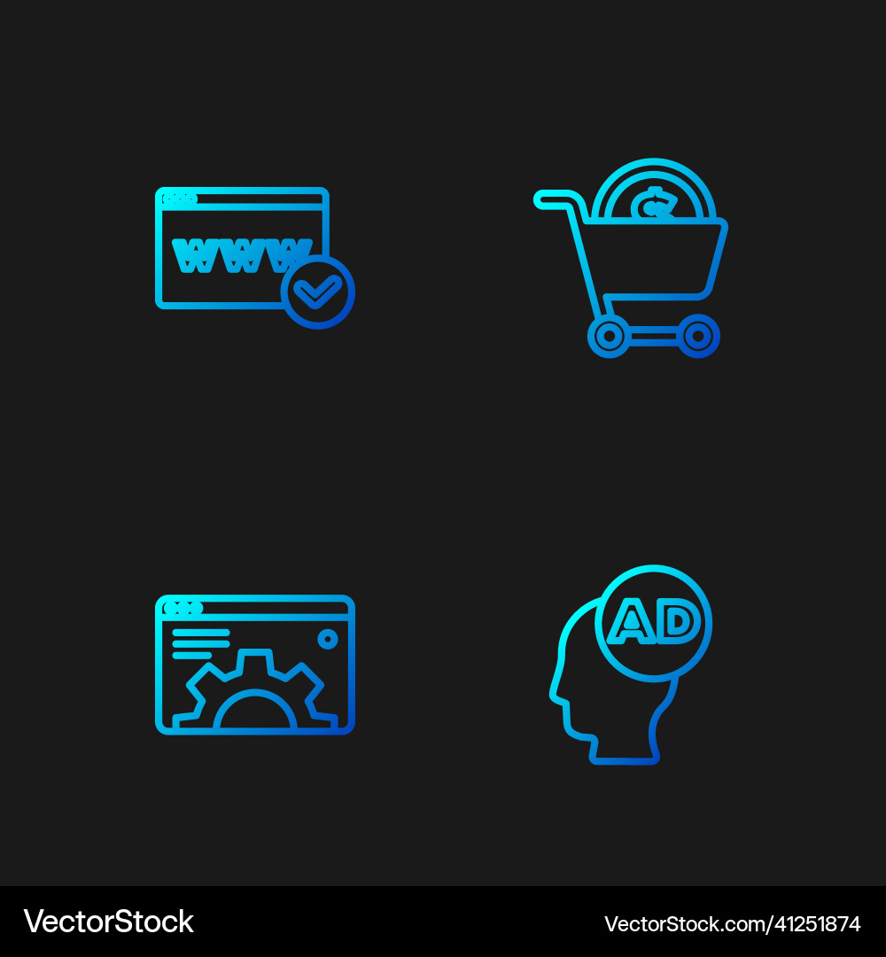 Set line advertising browser setting website Set line advertising browser setting website vector image