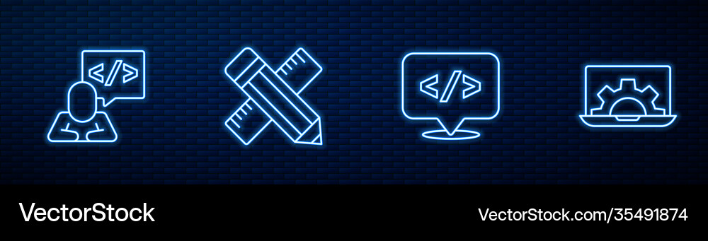 Set line front end development crossed ruler Set line front end development crossed ruler vector image