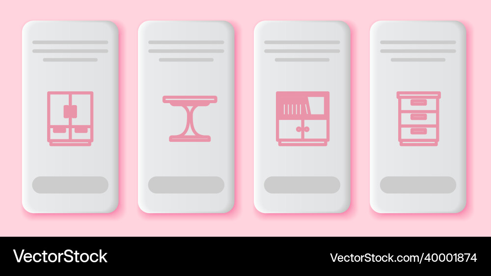 Set line wardrobe round table library bookshelf Set line wardrobe round table library bookshelf Vector Image