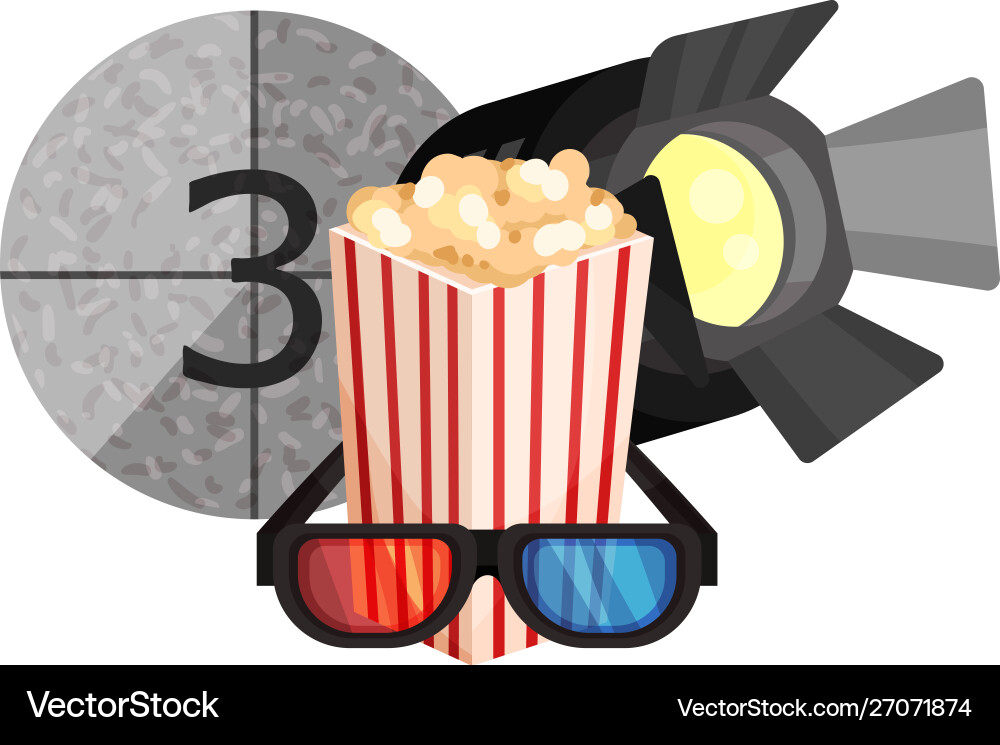 Spotlight popcorn frame with number 3 and 3d Spotlight popcorn frame with number 3 and 3d vector image