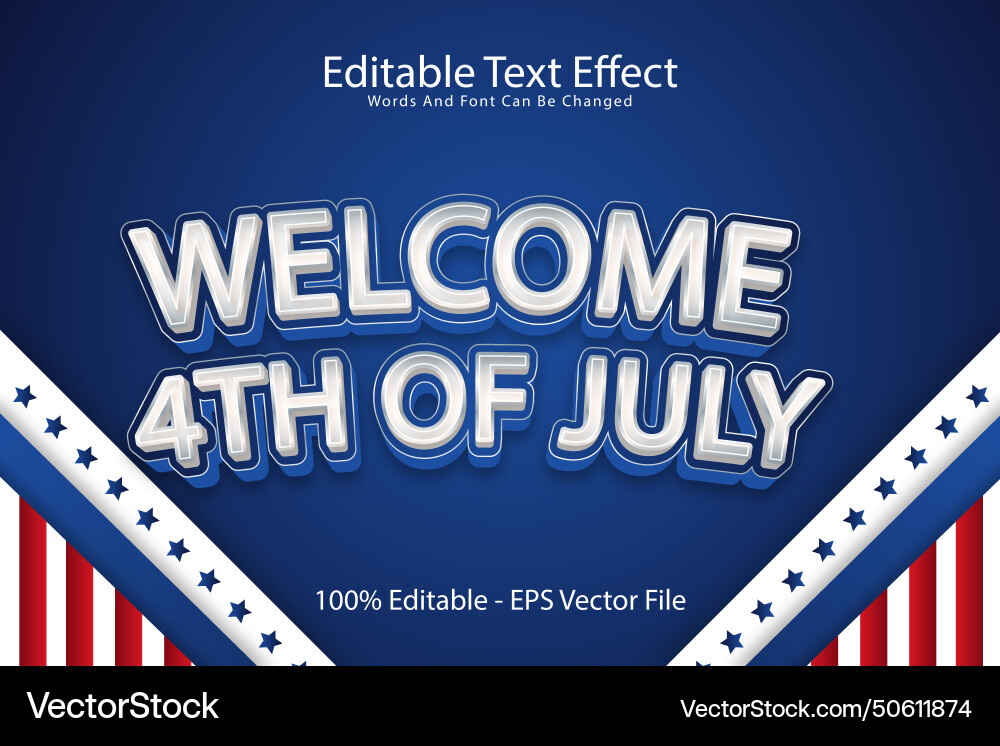 Welcome 4th of july editable text effect 3 vector image