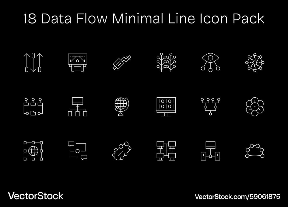 18 minimal line style icons - data flow collection Vector Image