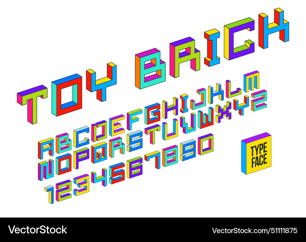 Child constructor colorful minimal 3d square font Child constructor colorful minimal 3d square font vector image