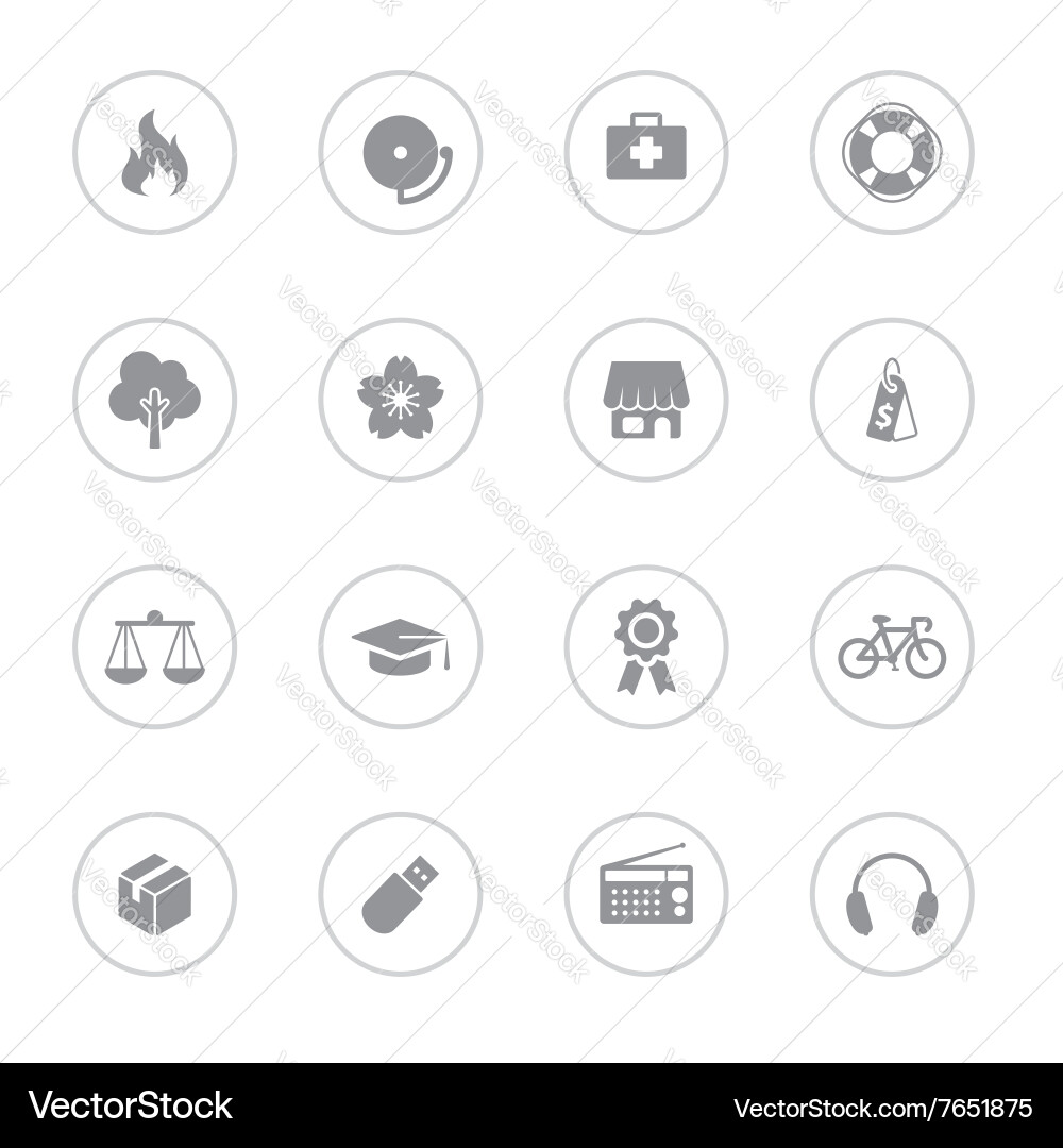 Gray web icon set 6 with circle frame Vector Image