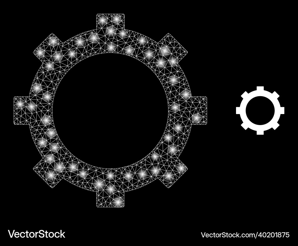 Mesh web cog with bright network spots vector image