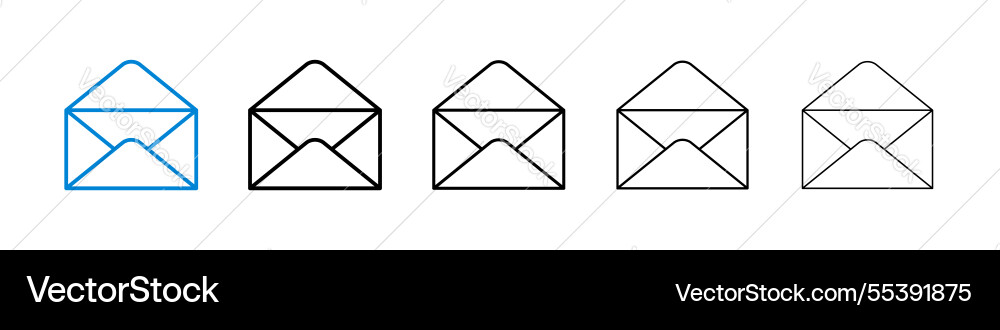 Open envelope icons in five different stroke sizes vector image