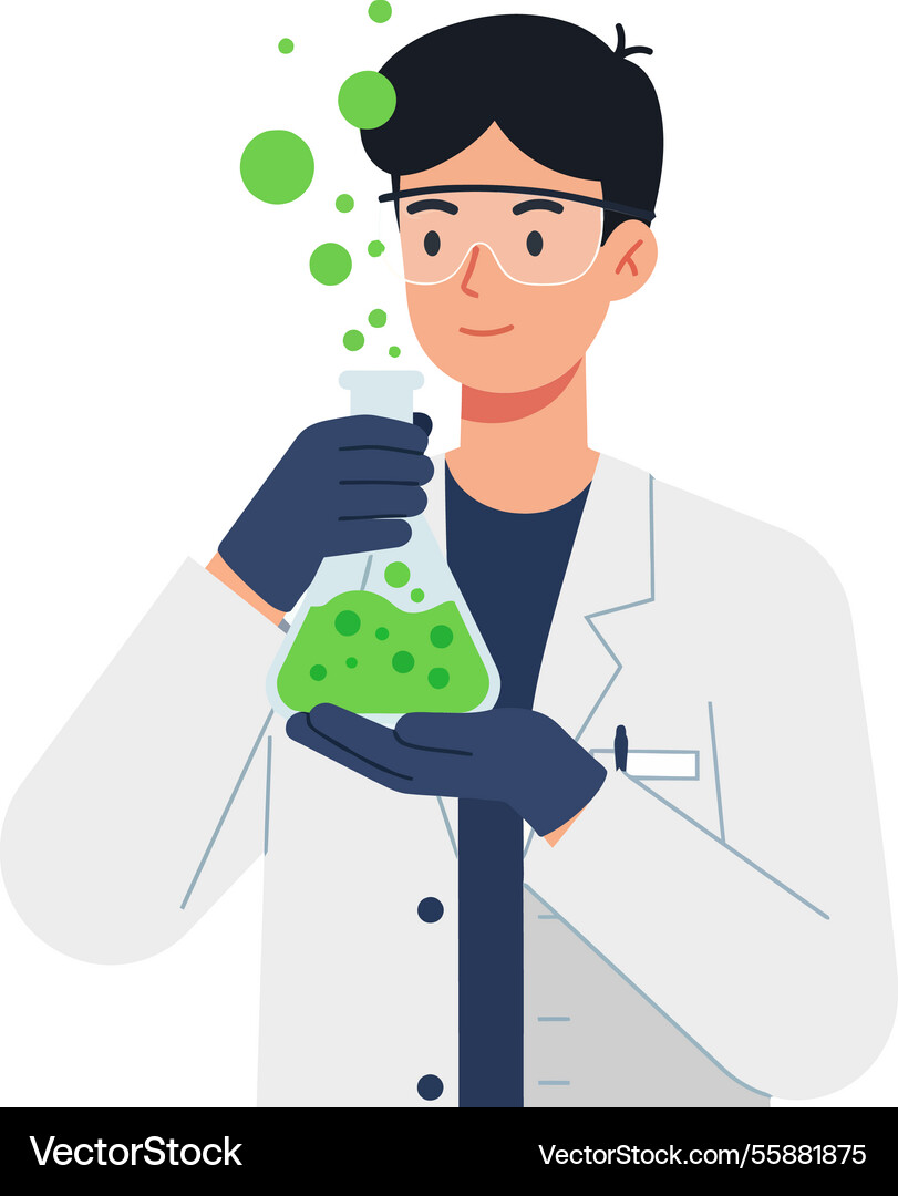 Scientist in a lab coat holding flask Scientist in a lab coat holding flask vector image