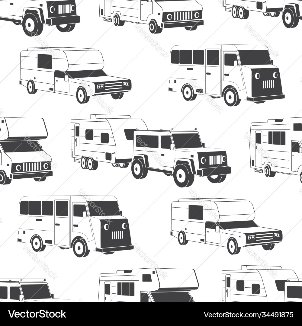 Seamless pattern with camper vans silhouettes Seamless pattern with camper vans silhouettes vector image