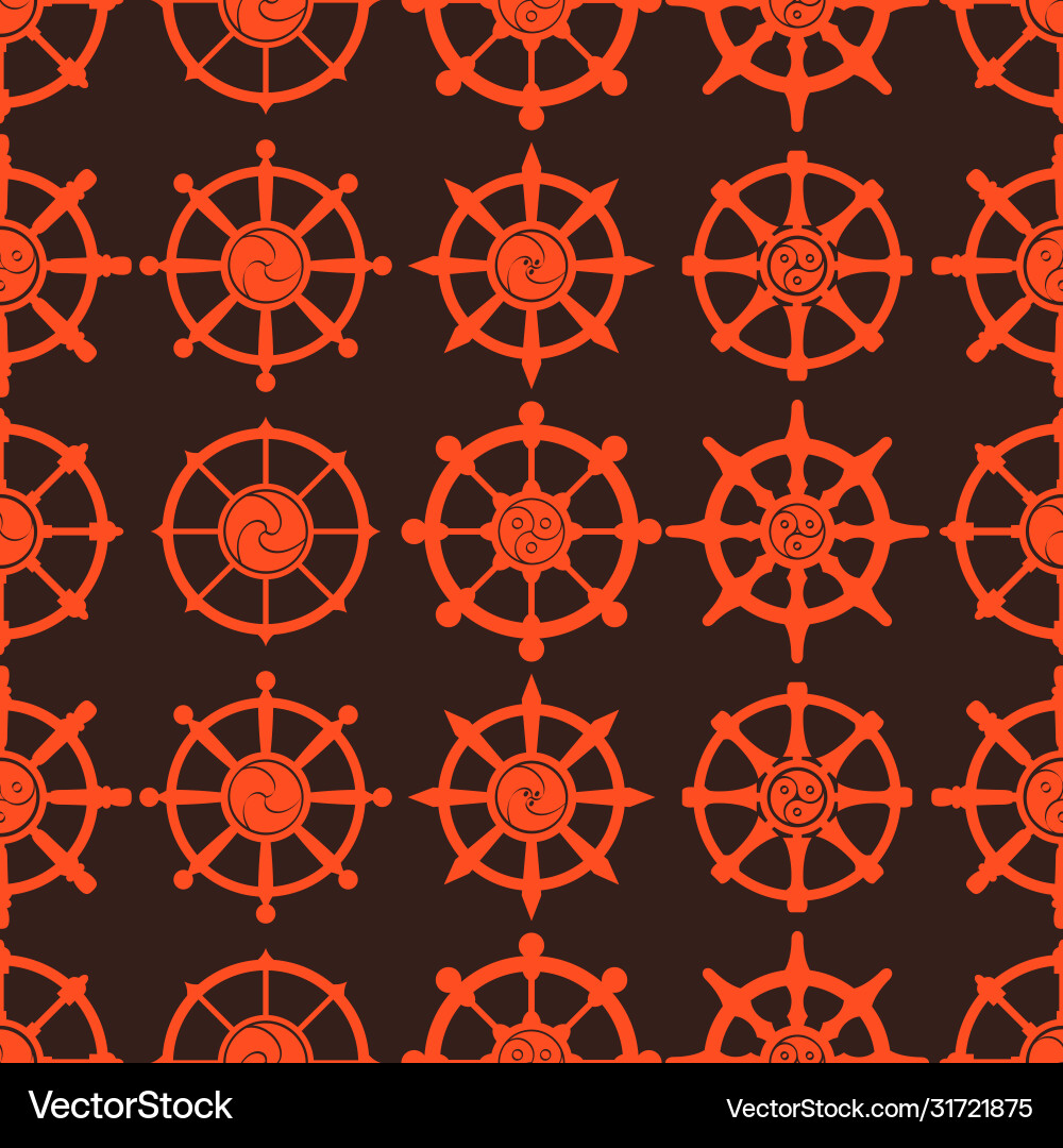 Seamless pattern with dharmachakra Vector Image