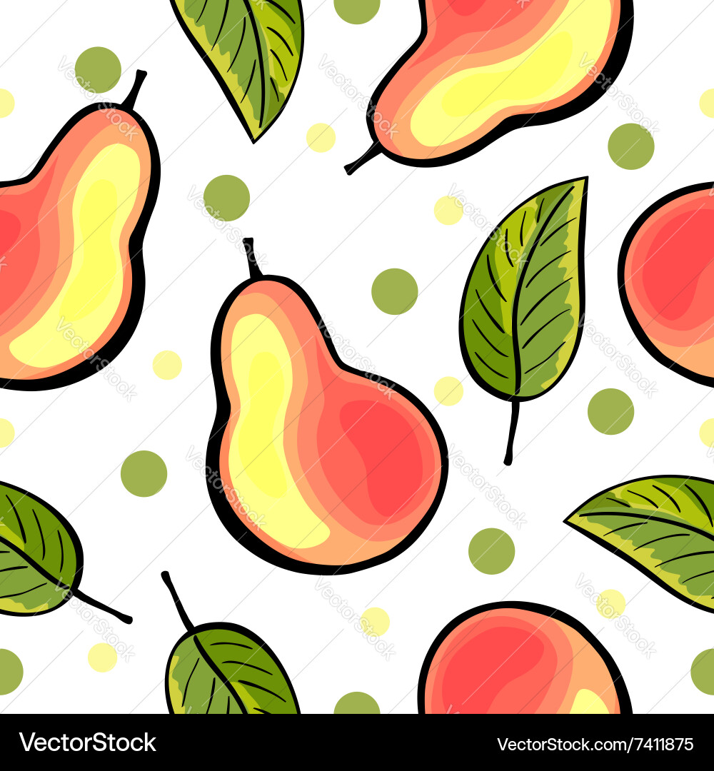 Seamless pear pattern with green and yellow dots vector image