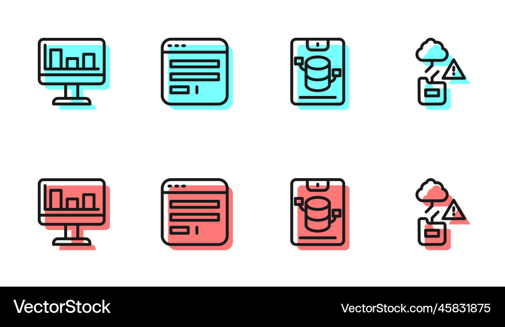 Set line server data web hosting monitor Set line server data web hosting monitor vector image