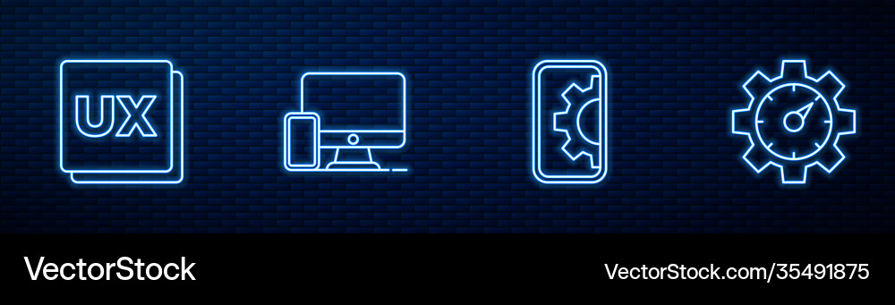 Set Line Web Entwicklung ui oder ux Design Monitor Set Line Web Entwicklung ui oder ux Design Monitor Vektorbild