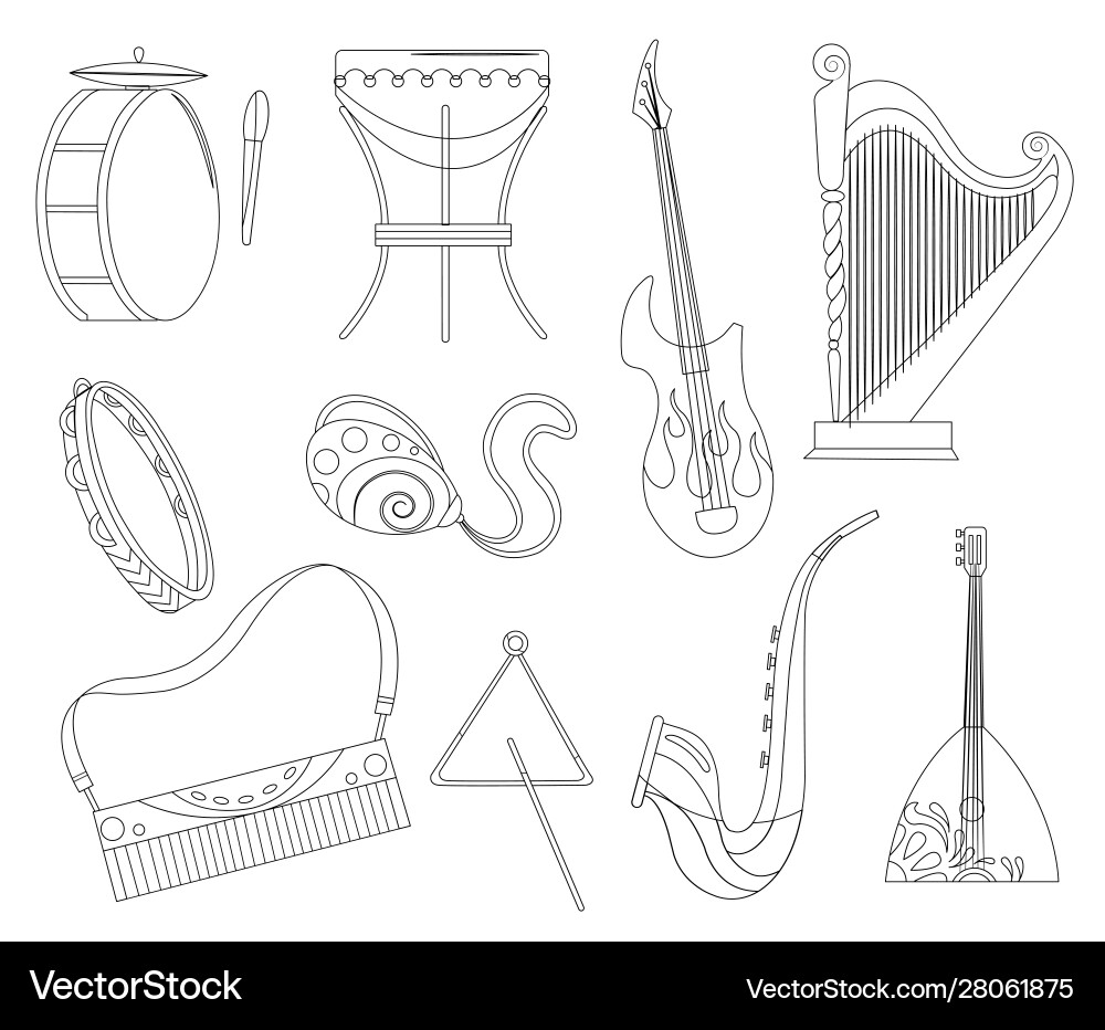 Set verschiedene Musikinstrumente Tamboure Set verschiedene Musikinstrumente Tamboure vektorbild