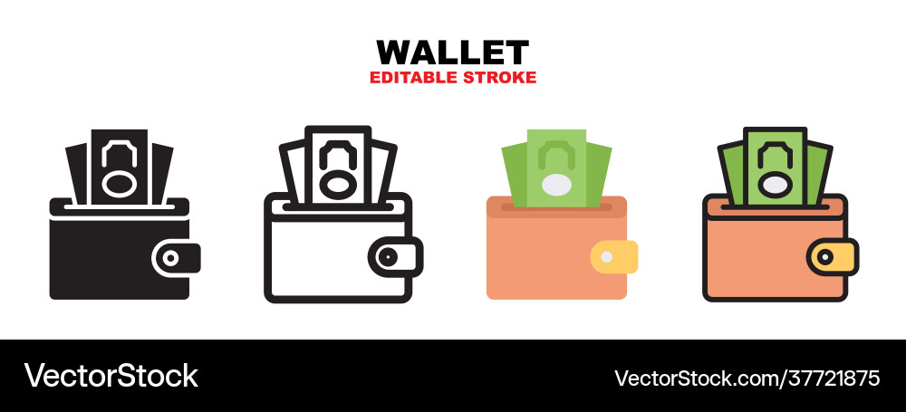 Wallet icon set with different styles editable Wallet icon set with different styles editable vector image