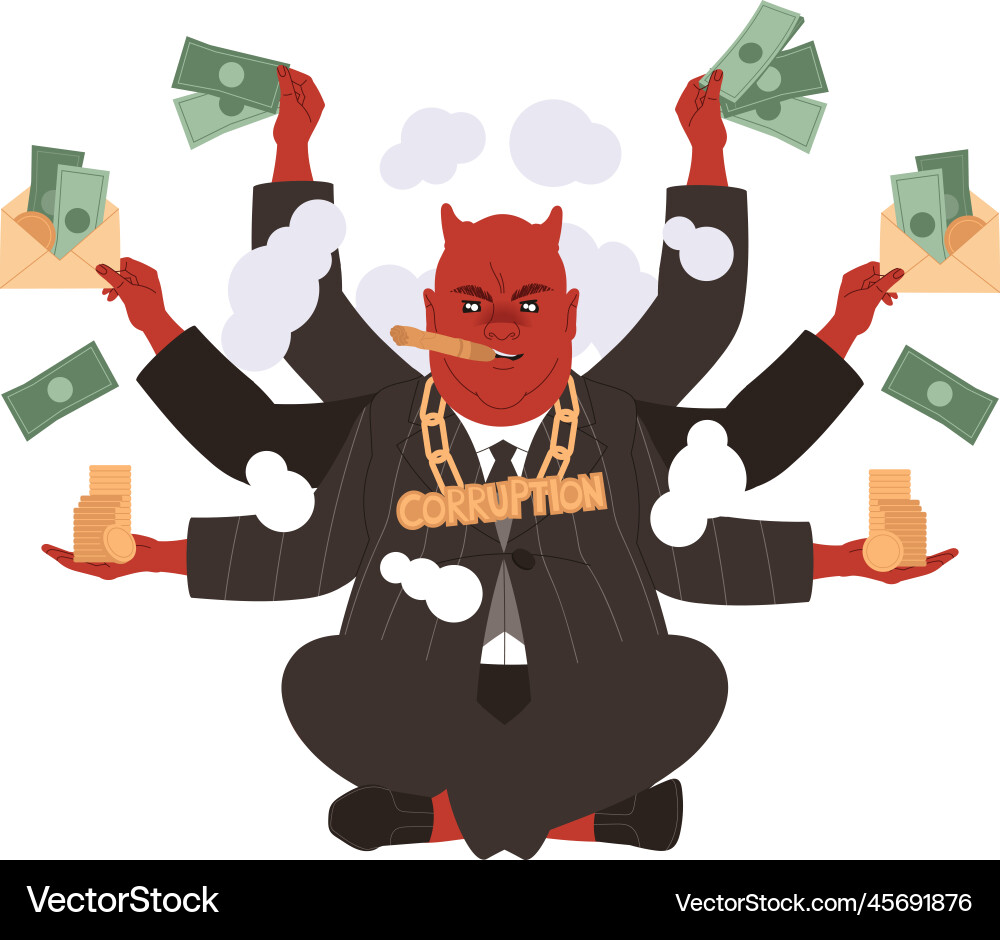 Bribery and corruption with man devil character Vector Image