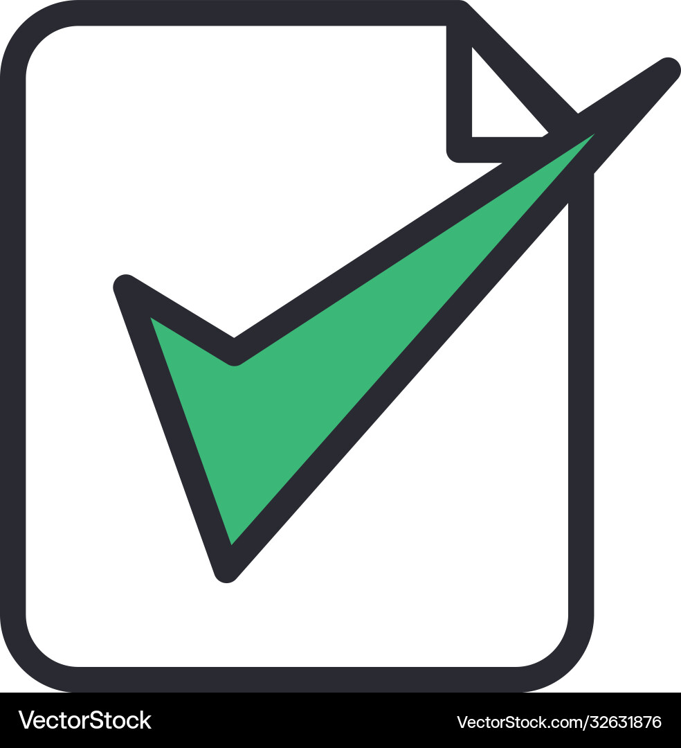 Check mark on document line and fill style icon vector image