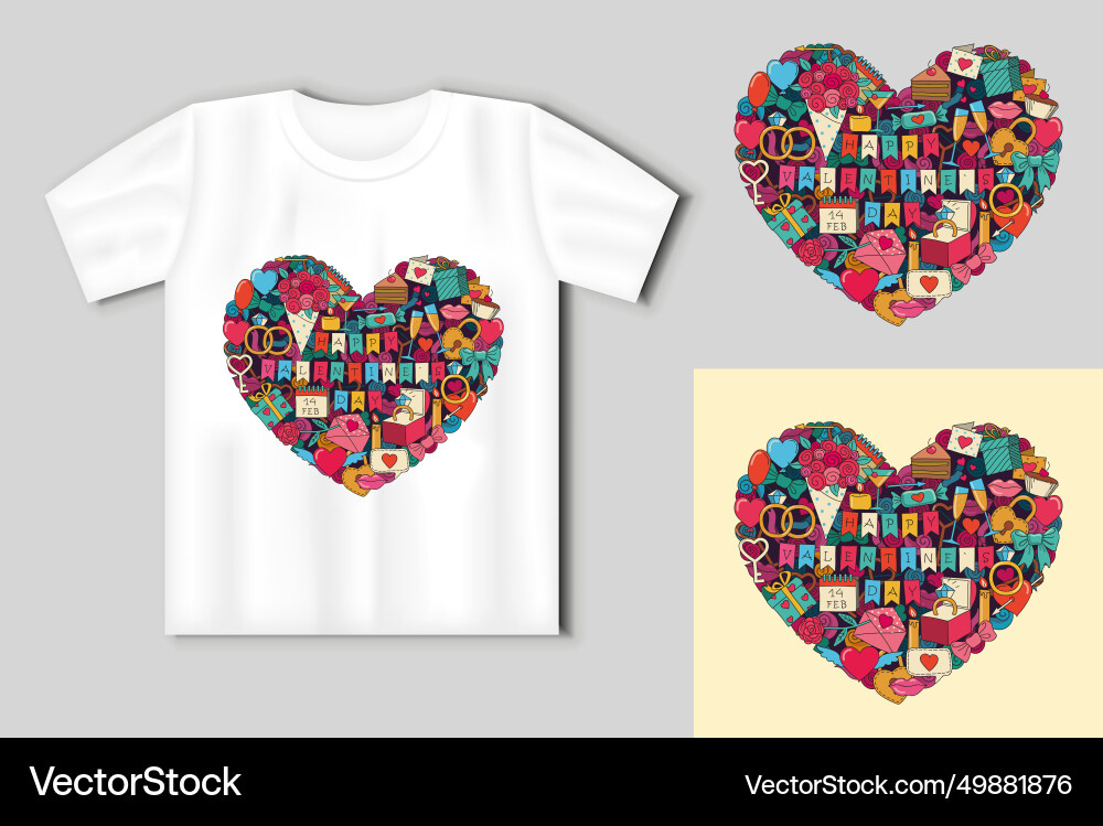 Doodles of valentine s day symbols in the shape Doodles of valentine s day symbols in the shape vector image