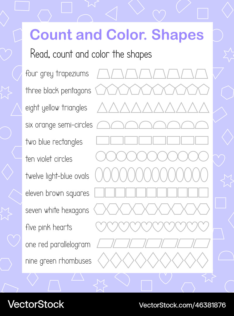 How many geometry shapes count and color game How many geometry shapes count and color game vector image