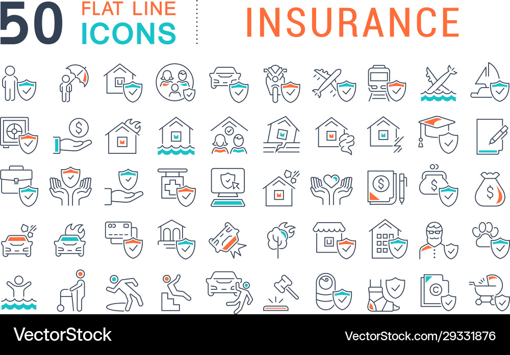 Set line icons insurance vector image