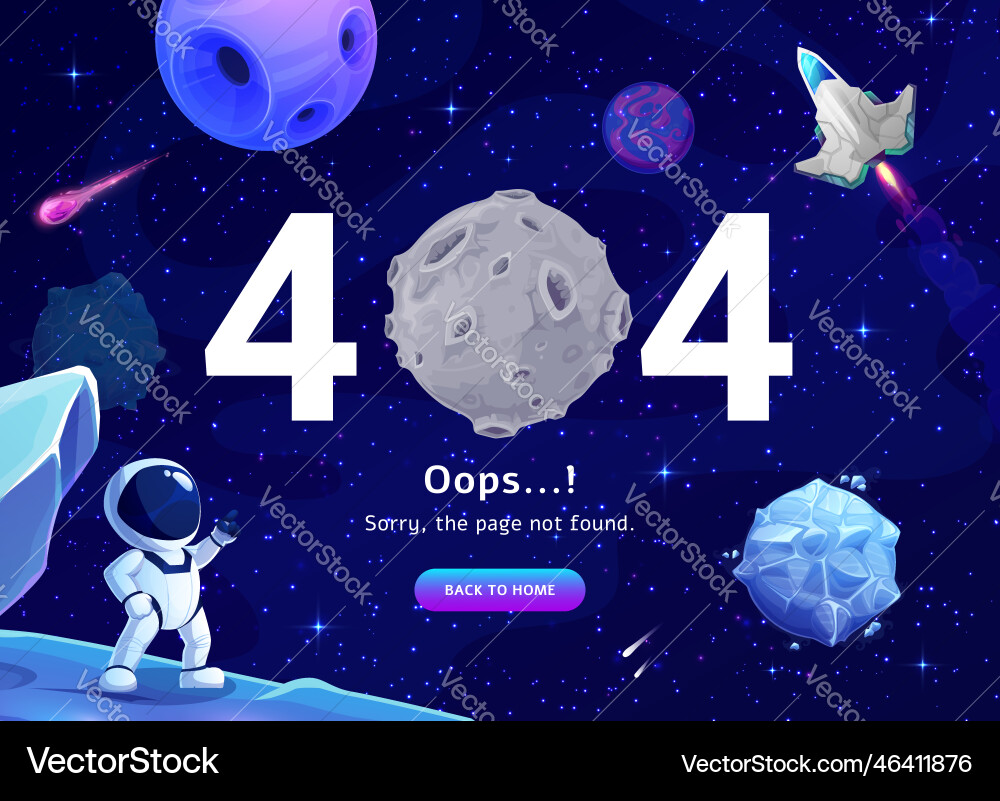 Space page 404 error for web resource not found Space page 404 error for web resource not found Vector Image