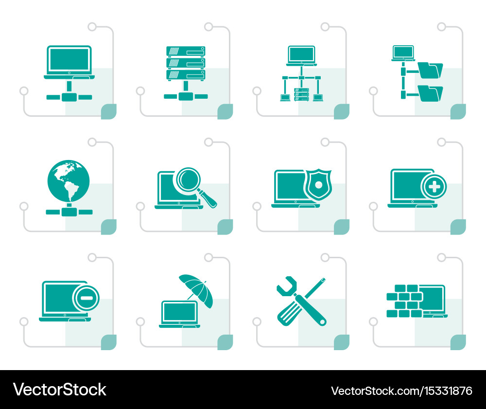 Stylized network server and hosting icons vector image