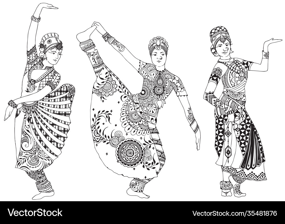 Three indian dancers vector image