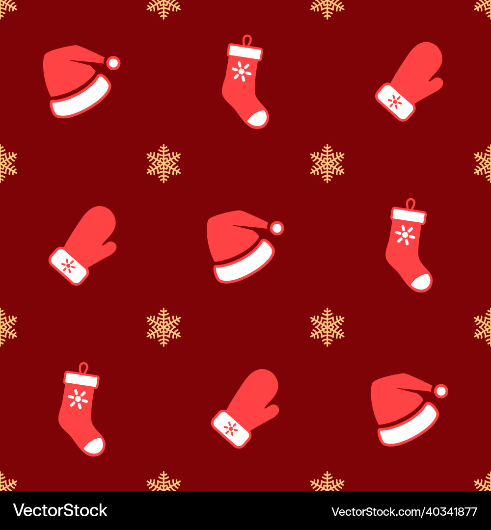 Christmas Seamless Stocking & Snowflake Pattern vector image