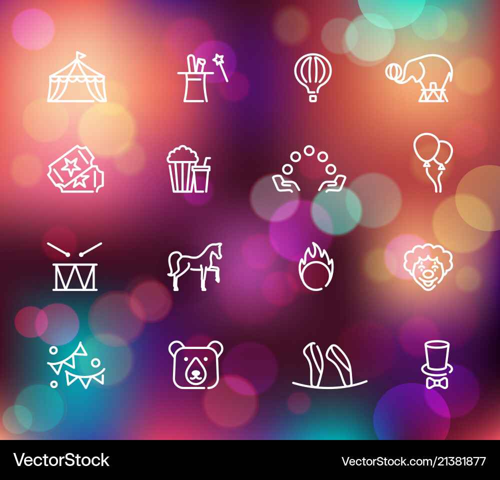 Circus icons set in linear style on the colorful Circus icons set in linear style on the colorful vector image