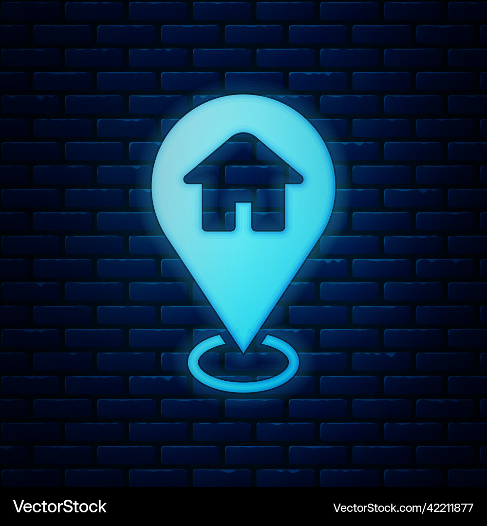 Glowing neon map pointer with house icon isolated Glowing neon map pointer with house icon isolated vector image