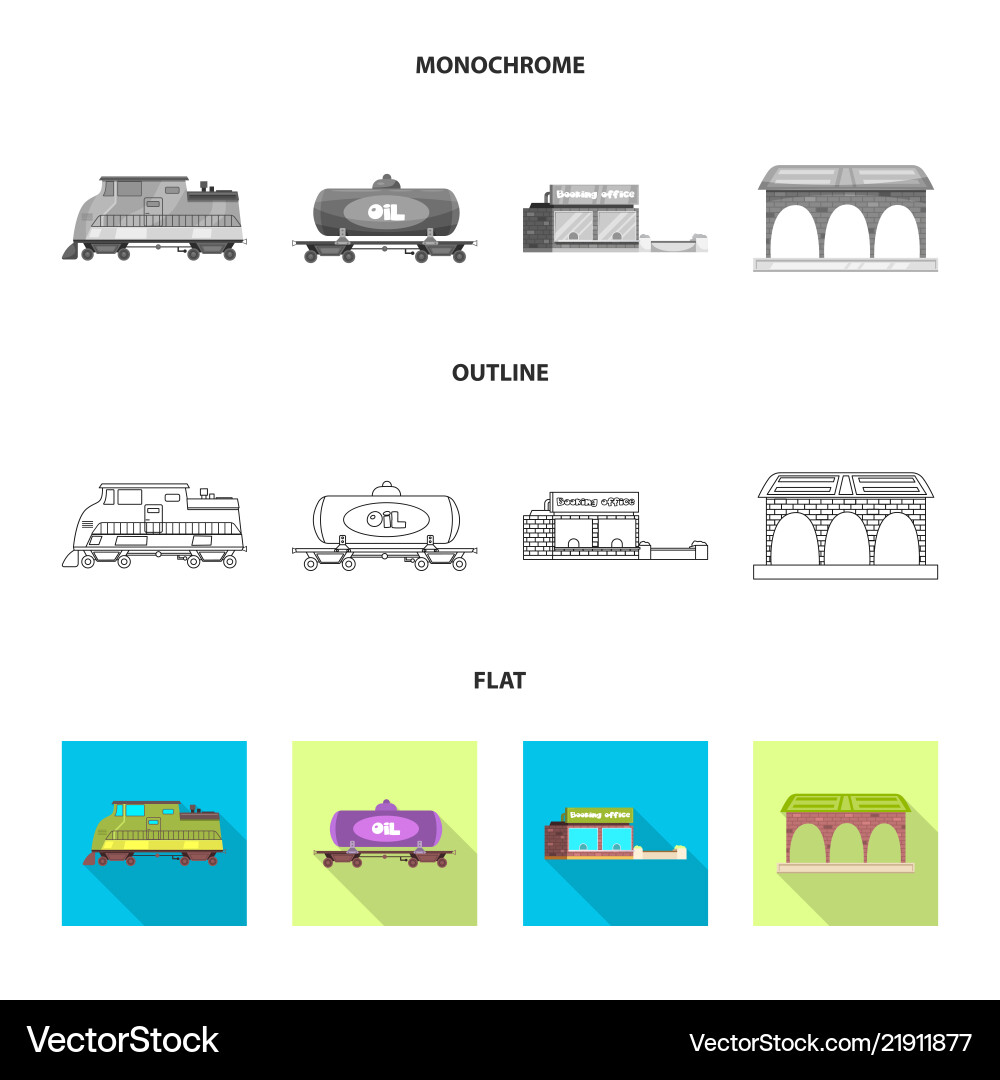 Isolated object of train and station symbol set Isolated object of train and station symbol set vector image