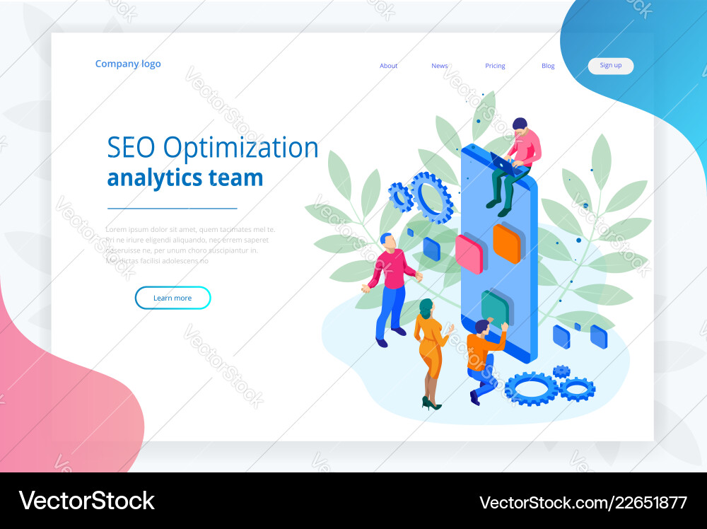 Isometric seo optimization and analytics team Isometric seo optimization and analytics team vector image