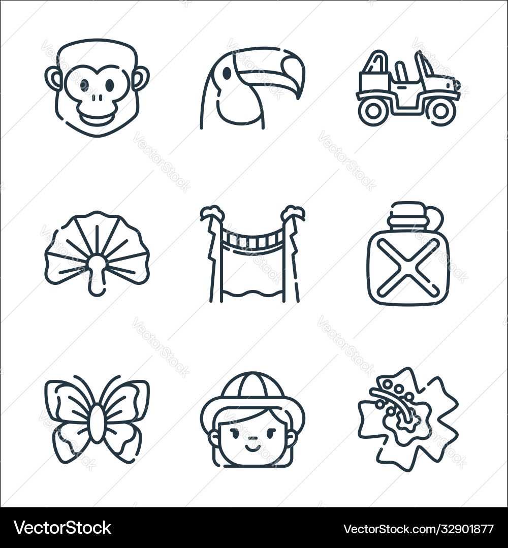 Jungle line icons linear set quality Jungle line icons linear set quality vector image