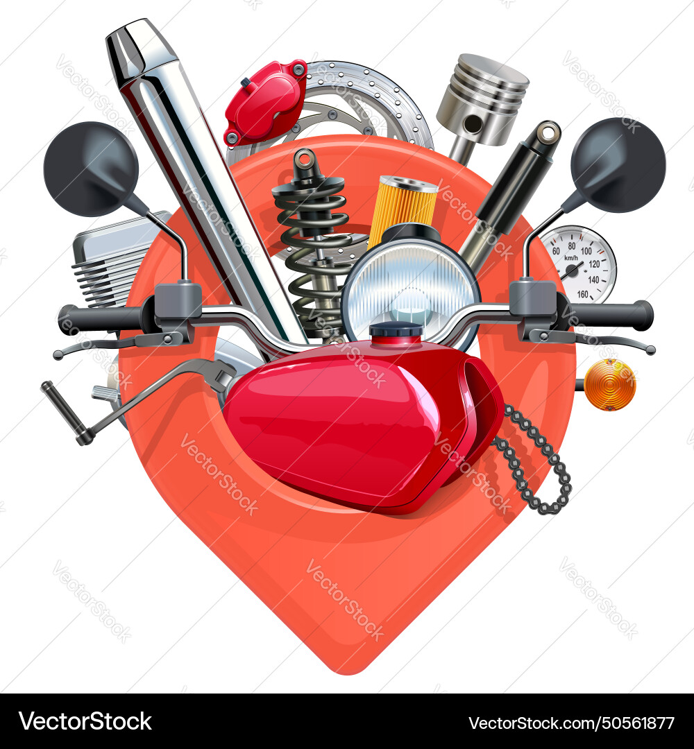 Motorcycle parts with red map pointer Motorcycle parts with red map pointer vector image