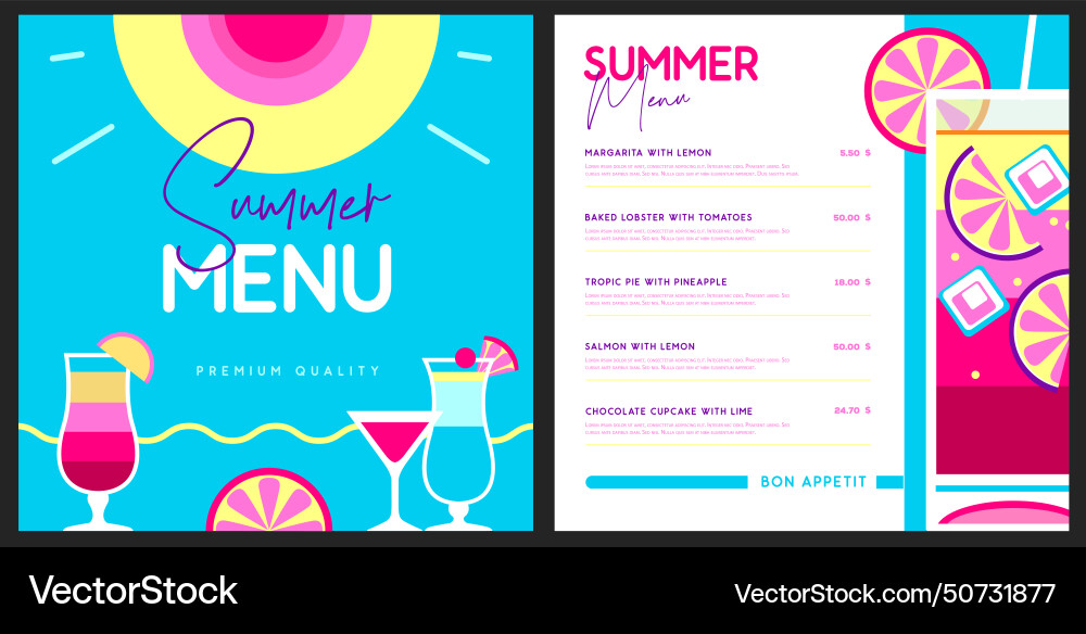 Retro Sommer Restaurant Cocktail-Menü Design Retro Sommer Restaurant Cocktail-Menü Design vektorbild
