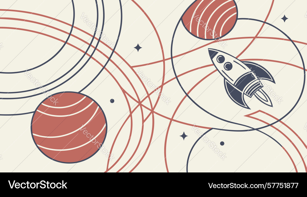 Retro space exploration scene with rocket Vector Image