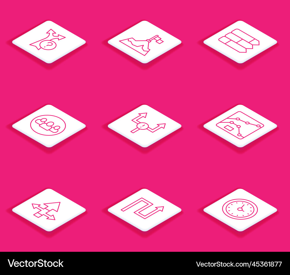 Set line arrow mountains with flag pie chart Vector Image