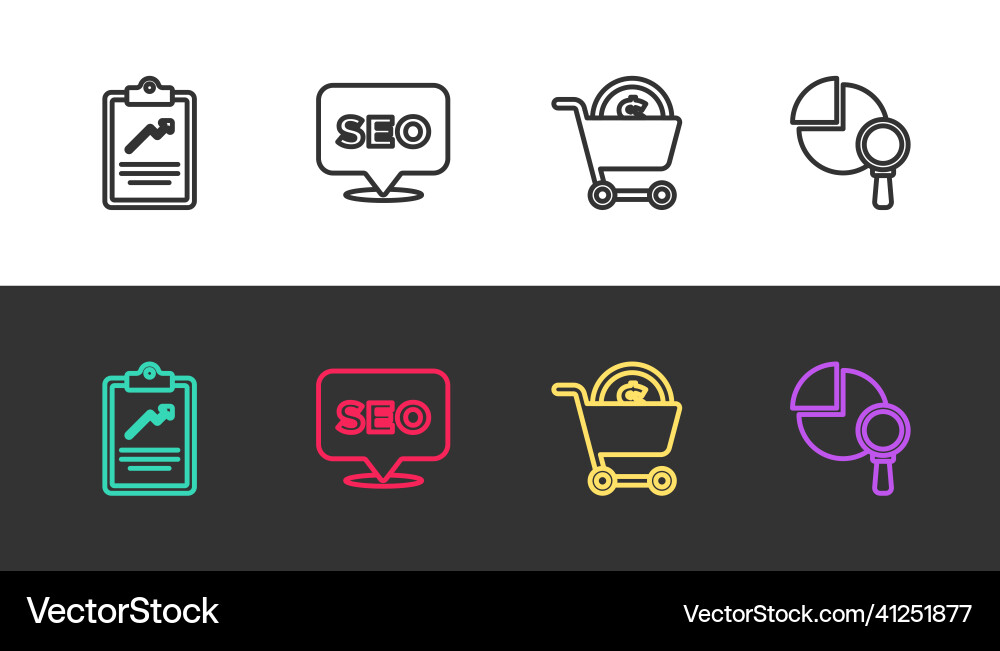 Set line clipboard with graph chart seo Set line clipboard with graph chart seo vector image